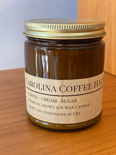 Carolina Coffee House  9 oz 100% soy candle in recycled amber glass