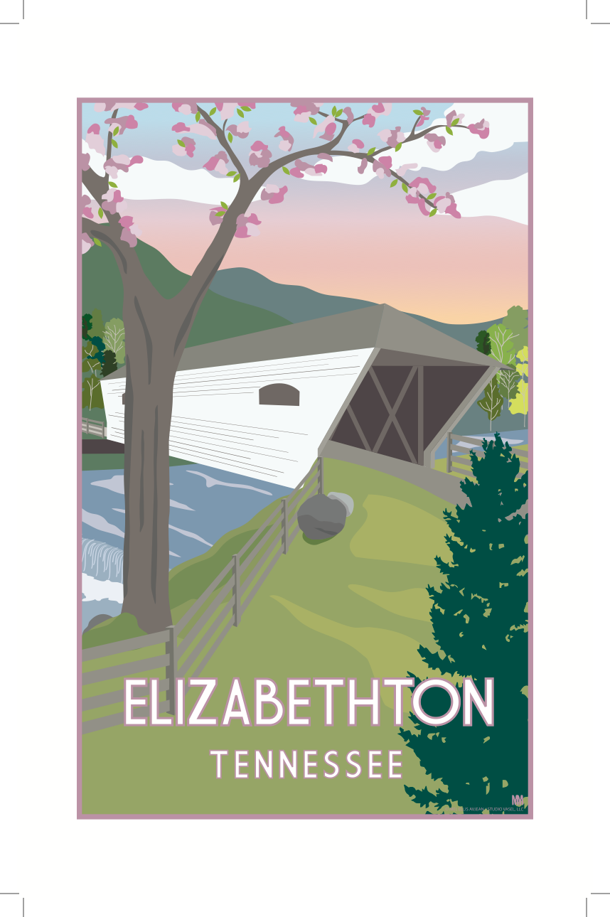 Elizabethton Tennessee's Historic Covered Bridge Springtime Travel Print 11 x 17