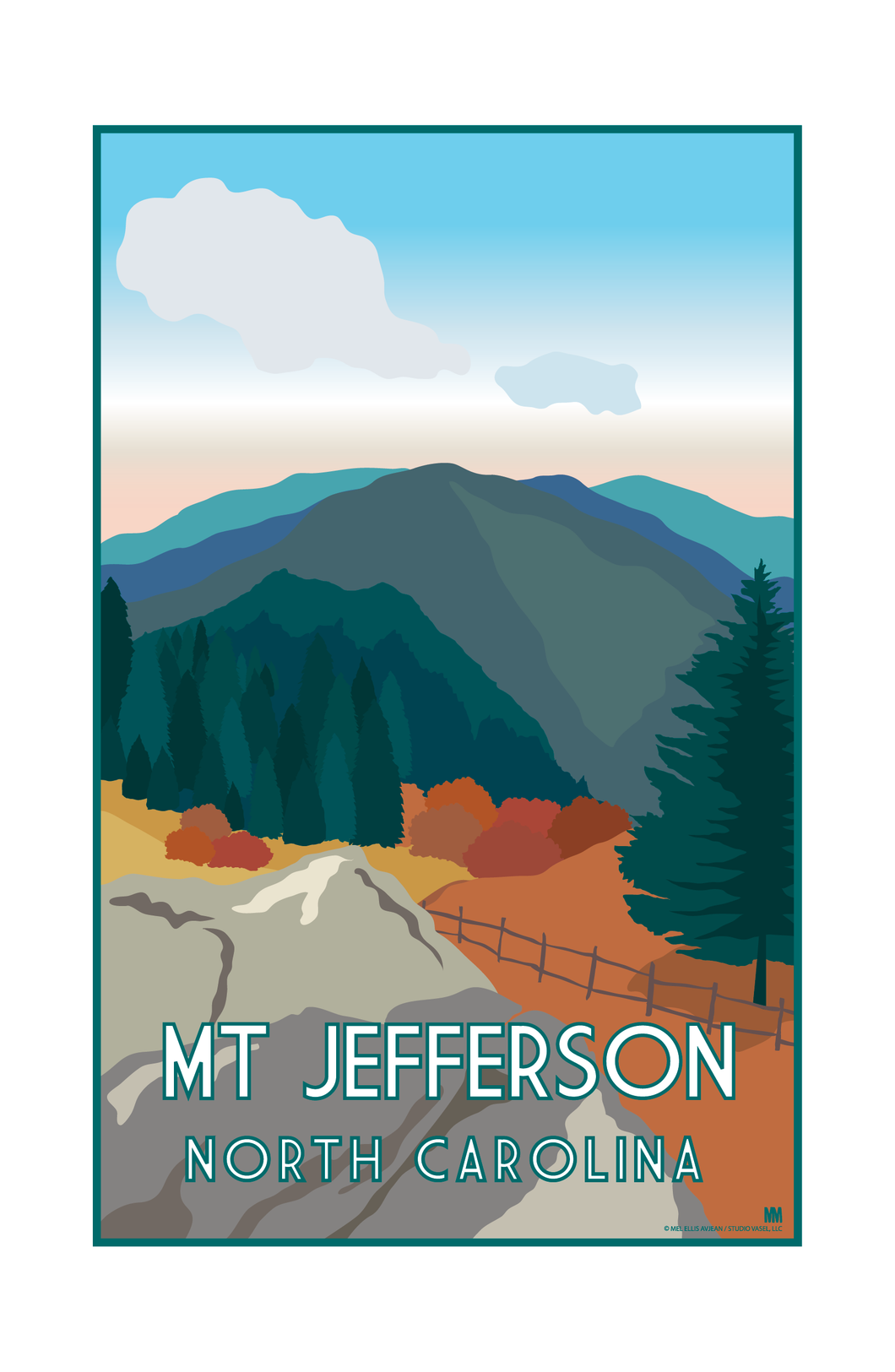 Mt Jefferson North Carolina Autumn Nature Travel Print