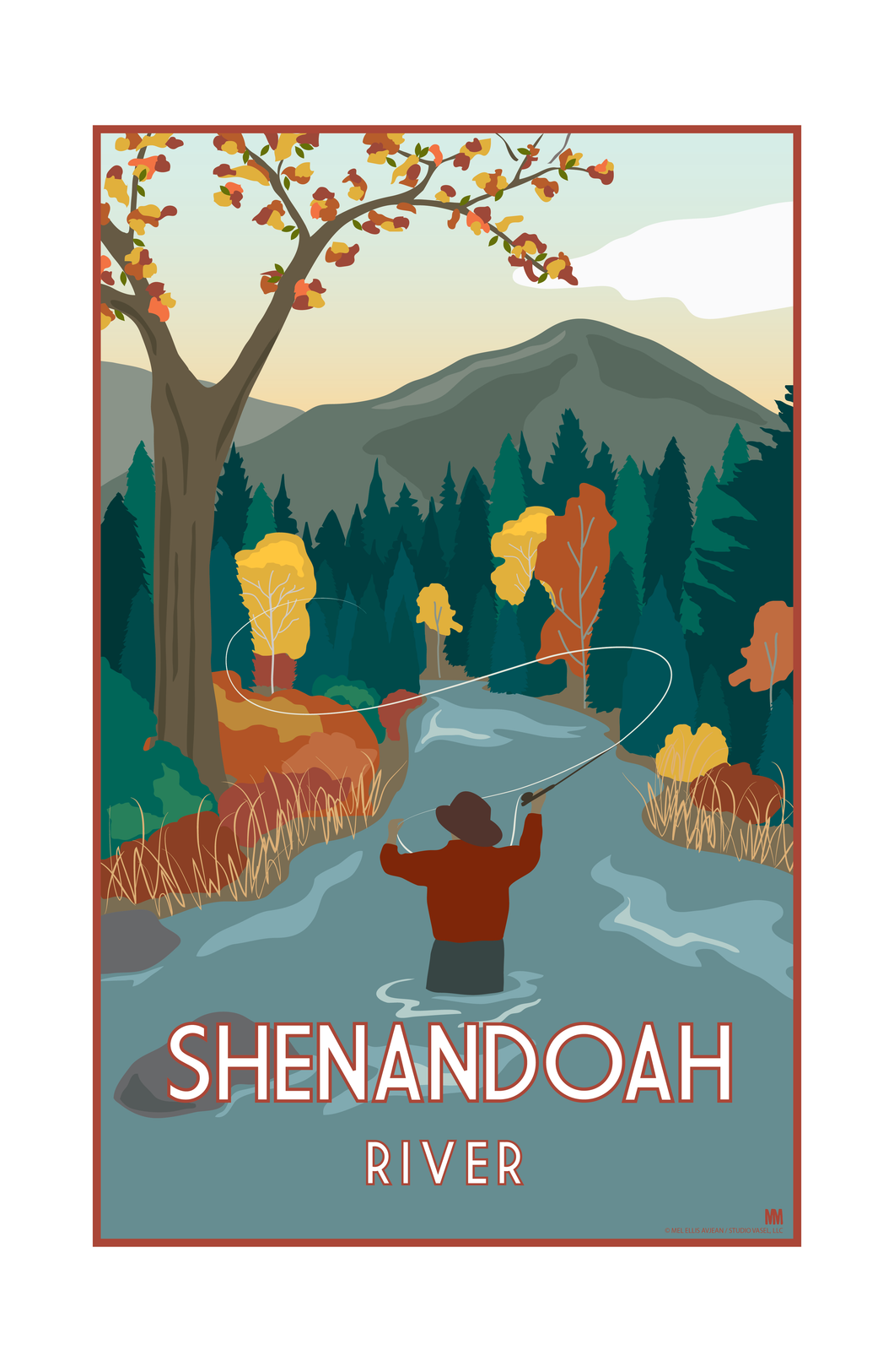 Fly Fishing on the Shenandoah River Nature Travel Print 11 x 17