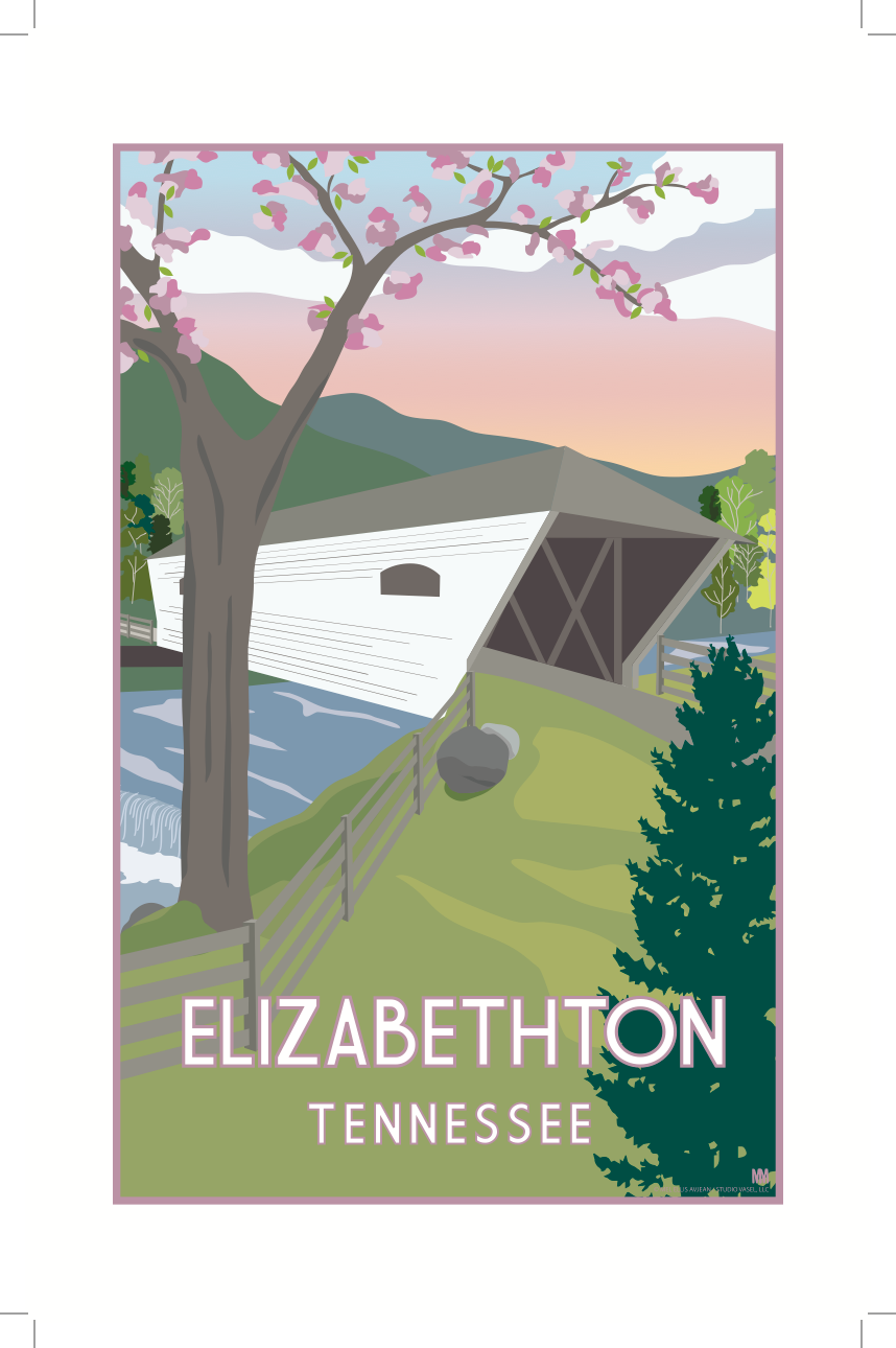 Elizabethton Tennessee's Historic Covered Bridge Flour Sack Towel